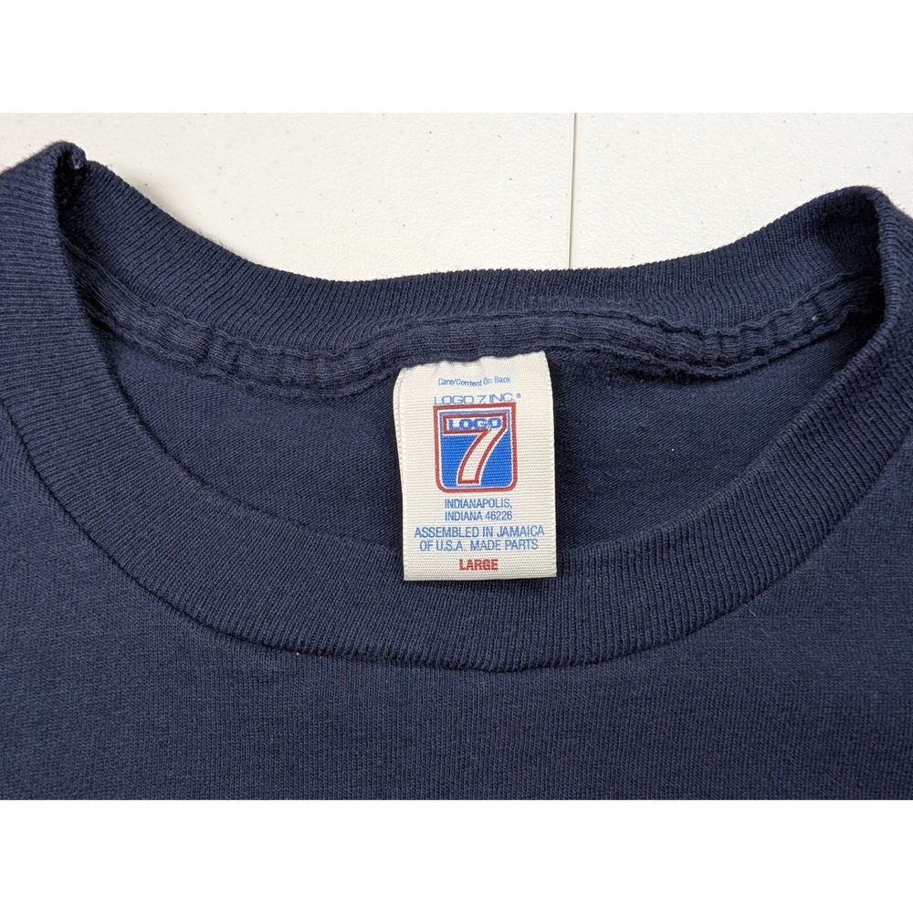 Vintage Atlanta Braves Baseball T Shirt Mens Large Logo 7 Navy Blue Tomahawk 90s - Picture 4 of 11